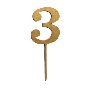 Wooden Topper Small Number 3 Gold