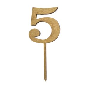 Wooden Topper Small Number 5 Gold