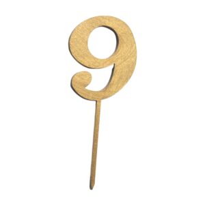 Wooden Topper Small Number 9 Gold